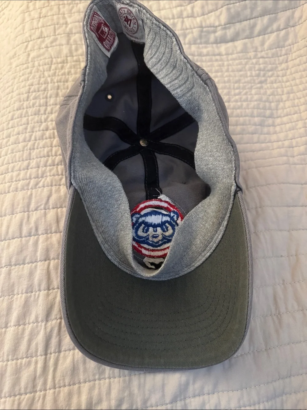 Cubs Hat Ballcap, Gray with Blue Cubs Bear Patch and Red Trim